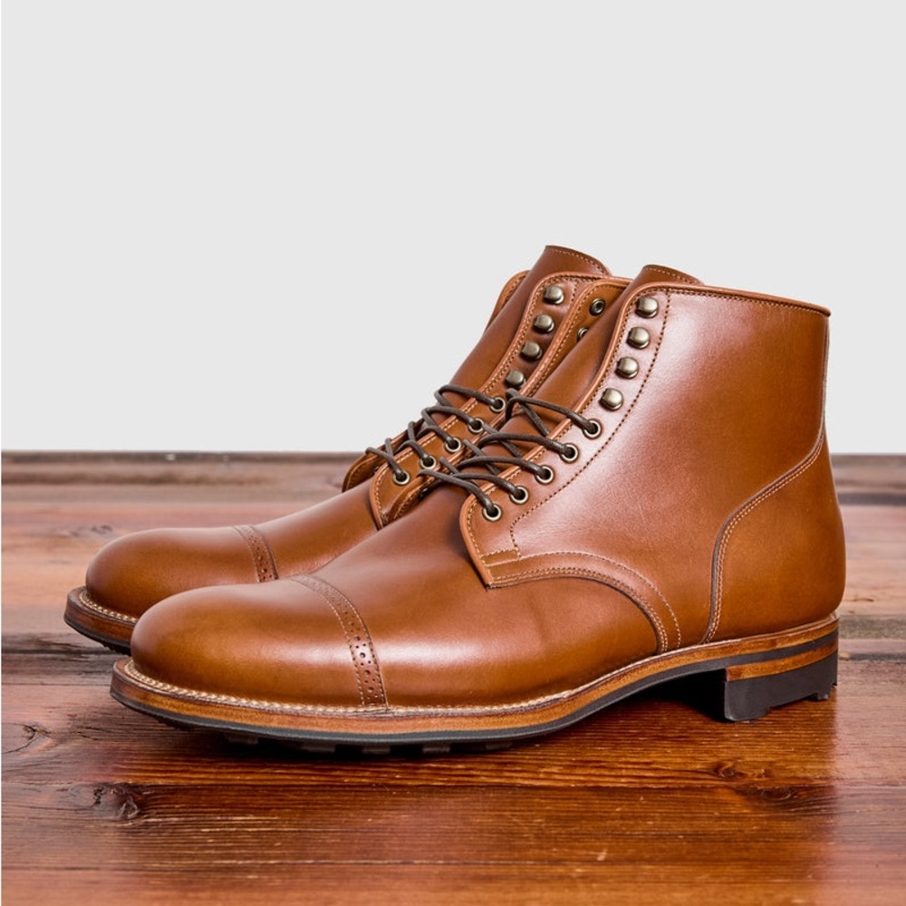 Tan Leather Cap-Toe Ankle Boots